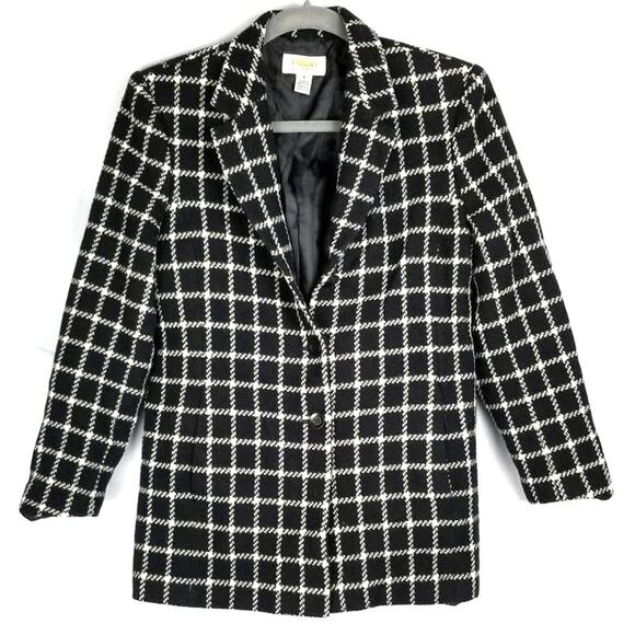 VTG Talbots Womens sz. 8P  Black/White Checkered Wool Jacket Outdoor Y2K Cottage - Picture 1 of 5